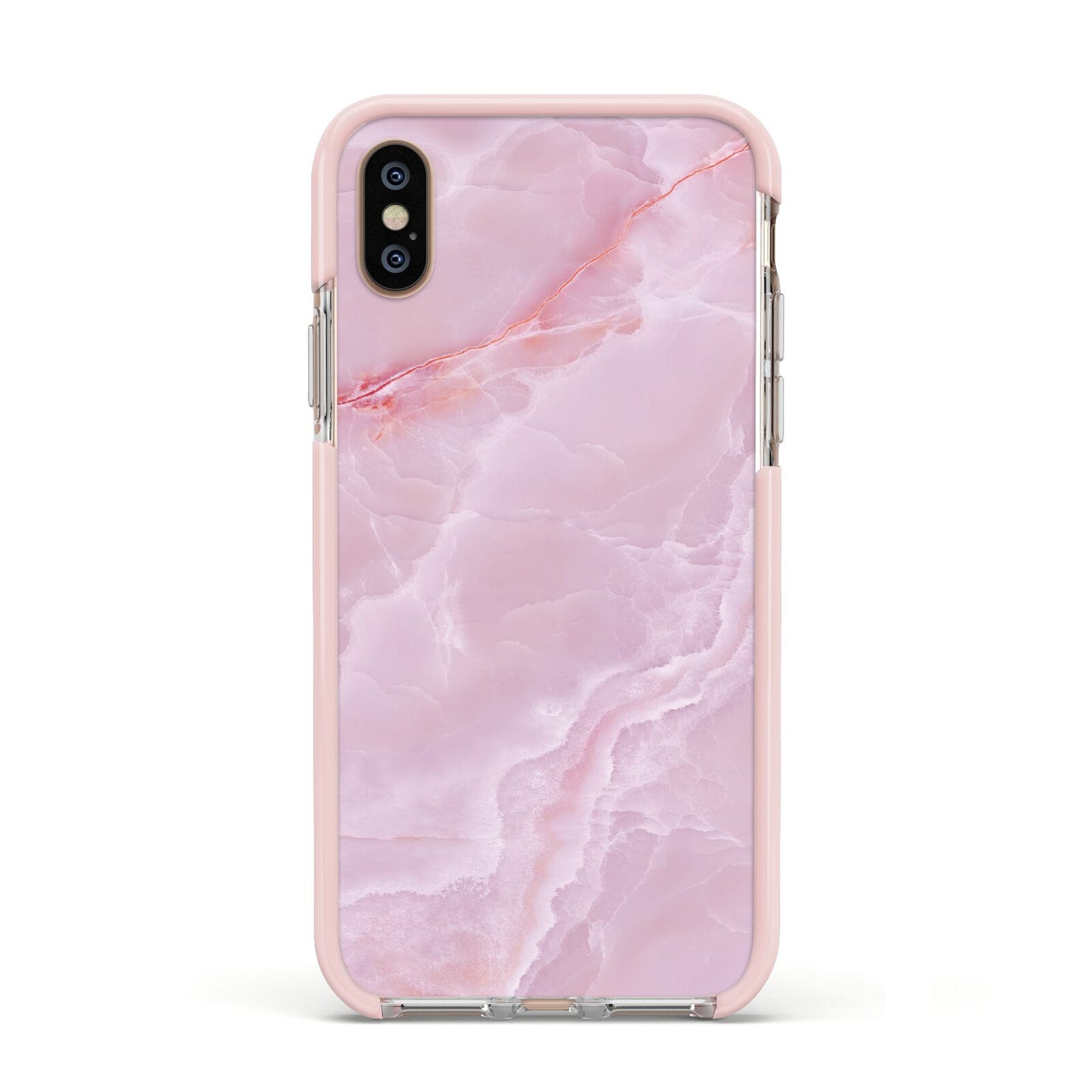 Dreamy Pink Marble Apple iPhone Xs Impact Case Pink Edge on Gold Phone
