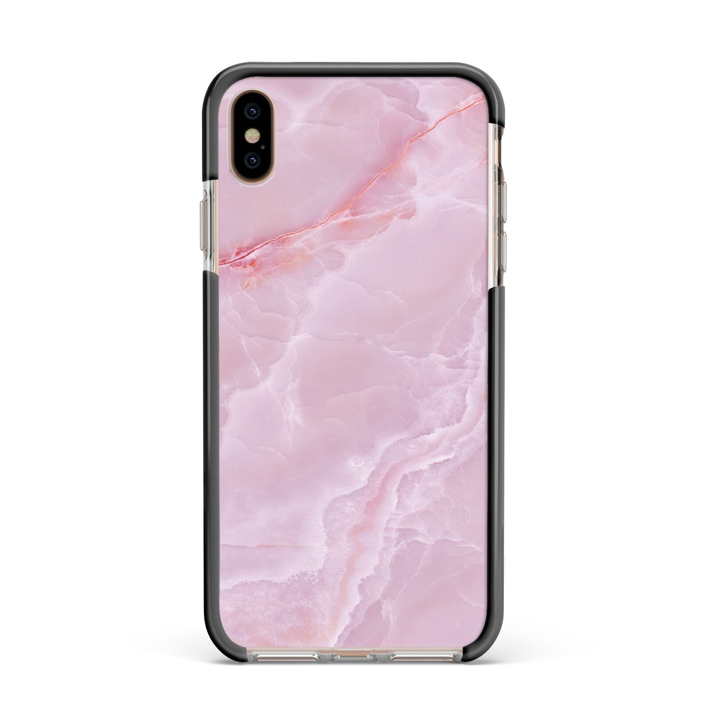 Dreamy Pink Marble Apple iPhone Xs Max Impact Case Black Edge on Gold Phone