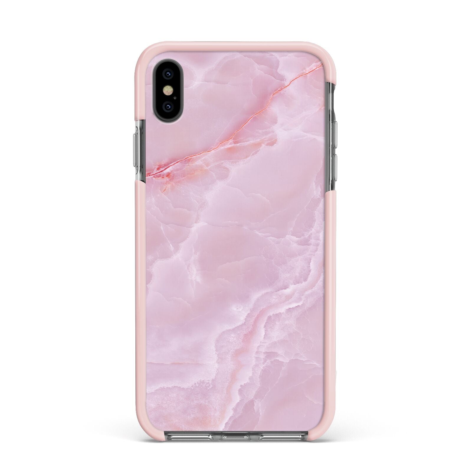 Dreamy Pink Marble Apple iPhone Xs Max Impact Case Pink Edge on Black Phone