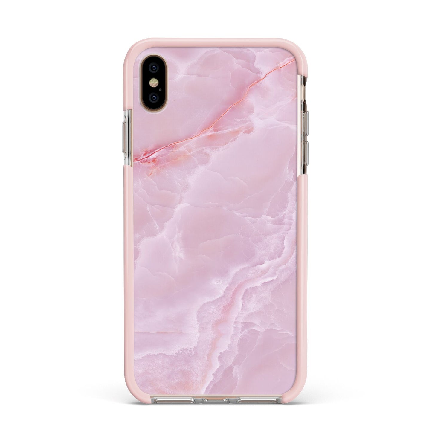 Dreamy Pink Marble Apple iPhone Xs Max Impact Case Pink Edge on Gold Phone