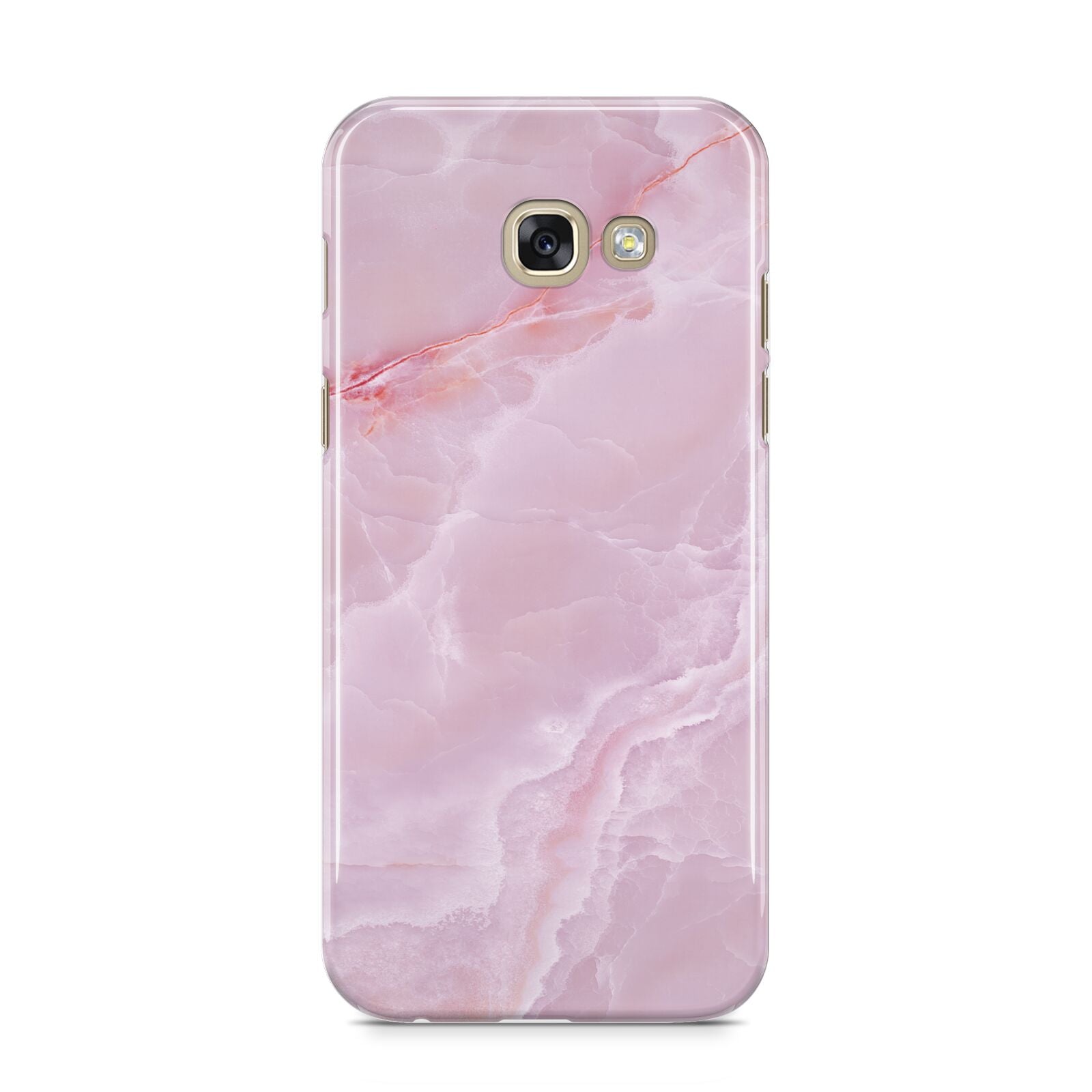Dreamy Pink Marble Samsung Galaxy A5 2017 Case on gold phone