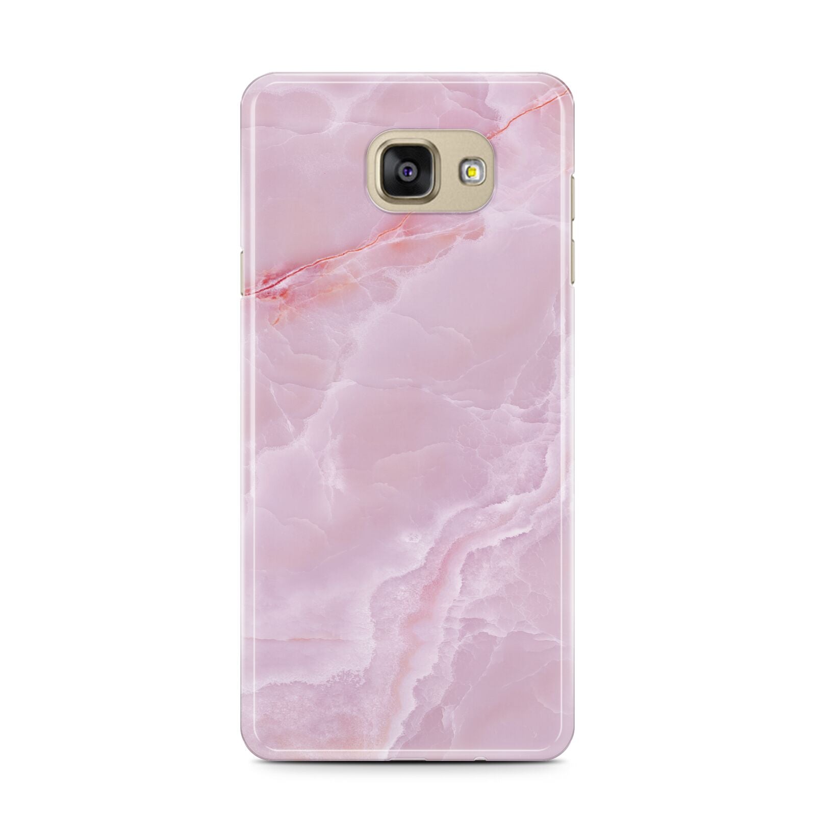 Dreamy Pink Marble Samsung Galaxy A7 2016 Case on gold phone