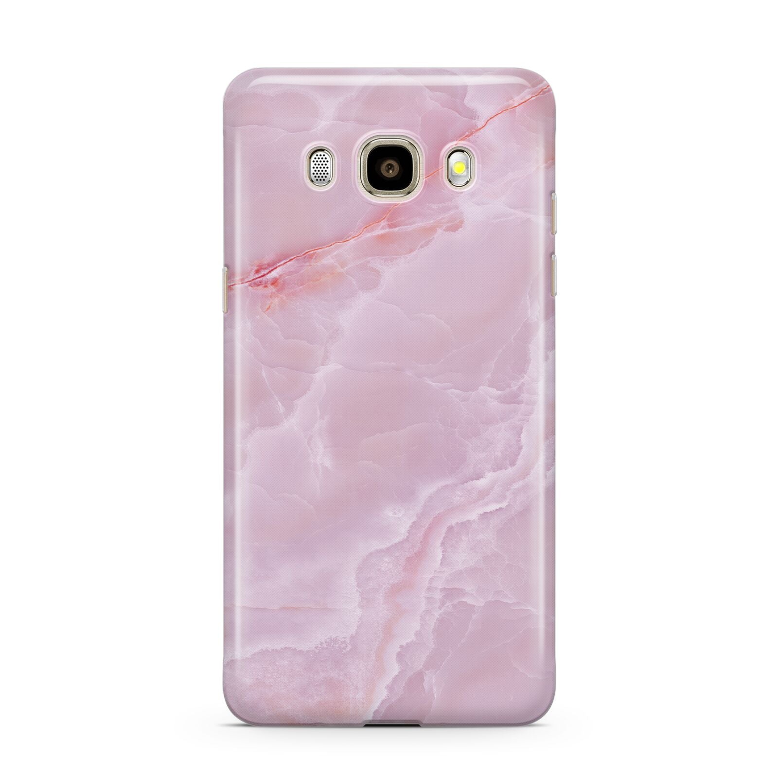 Dreamy Pink Marble Samsung Galaxy J7 2016 Case on gold phone