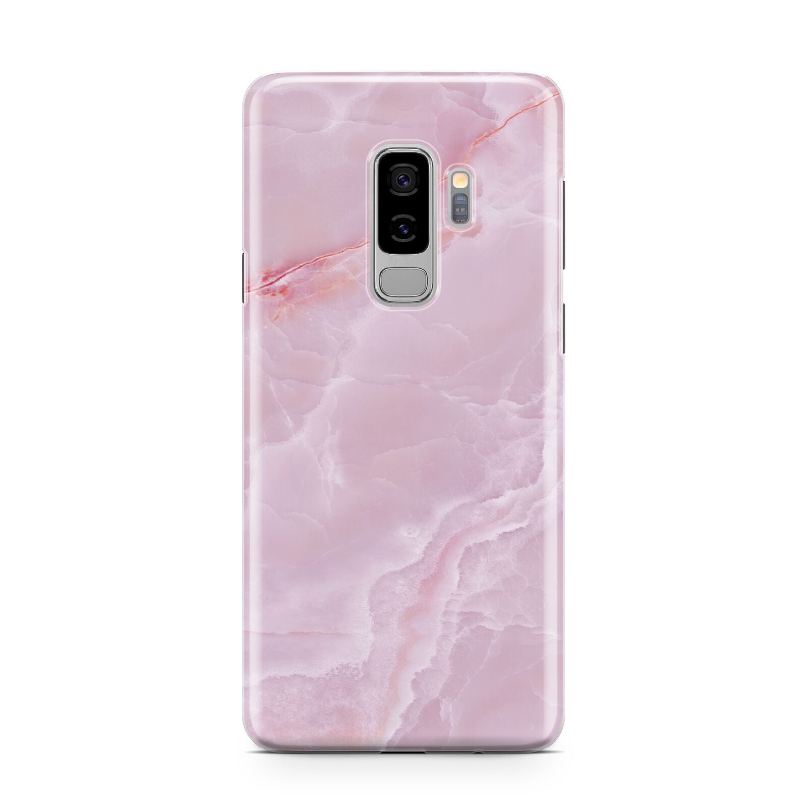 Dreamy Pink Marble Samsung Galaxy S9 Plus Case on Silver phone