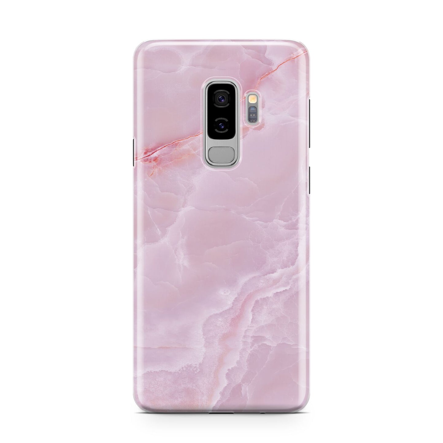 Dreamy Pink Marble Samsung Galaxy S9 Plus Case on Silver phone