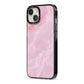 Dreamy Pink Marble iPhone 13 Black Impact Case Side Angle on Silver phone