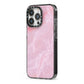 Dreamy Pink Marble iPhone 13 Pro Black Impact Case Side Angle on Silver phone