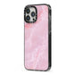 Dreamy Pink Marble iPhone 13 Pro Max Black Impact Case Side Angle on Silver phone