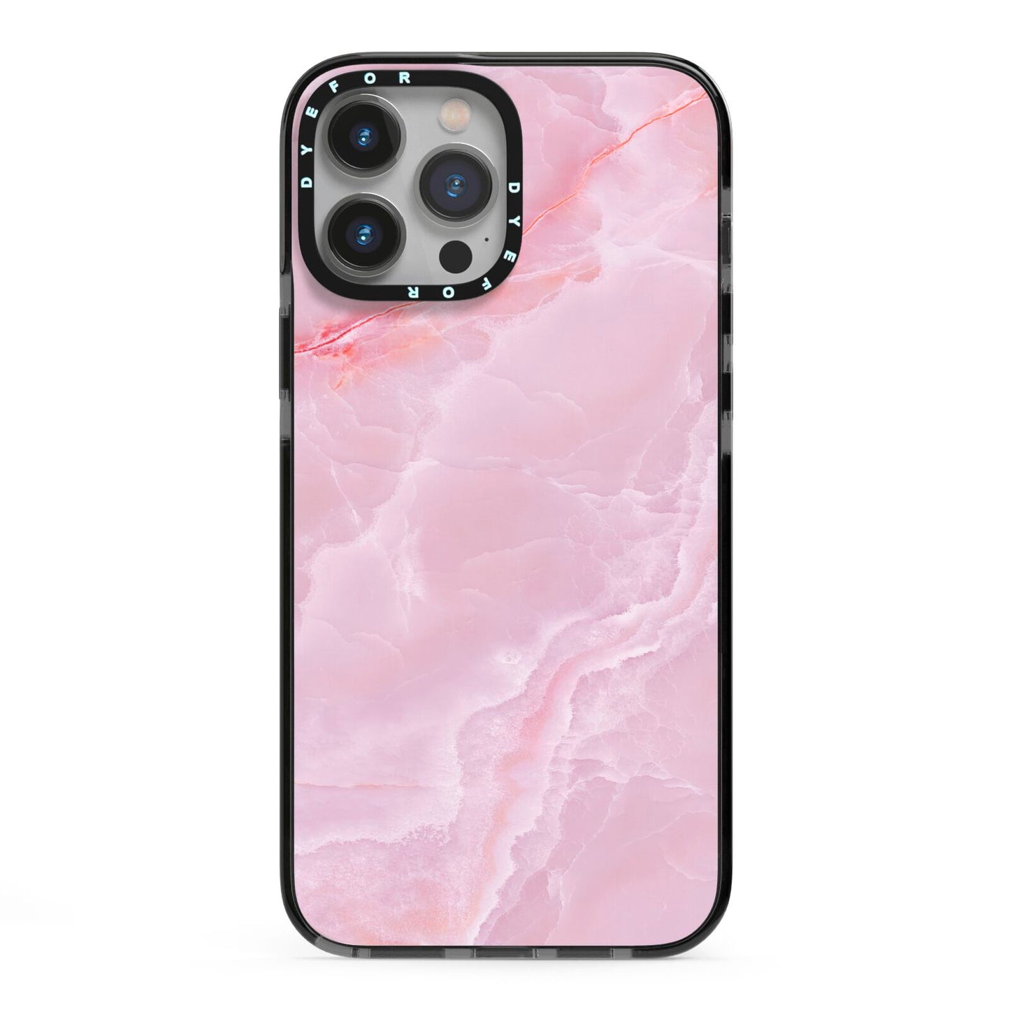 Dreamy Pink Marble iPhone 13 Pro Max Black Impact Case on Silver phone