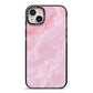Dreamy Pink Marble iPhone 14 Plus Black Impact Case on Silver phone
