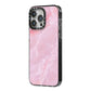 Dreamy Pink Marble iPhone 14 Pro Max Black Impact Case Side Angle on Silver phone
