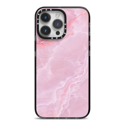 Dreamy Pink Marble iPhone 14 Pro Max Black Impact Case on Silver phone