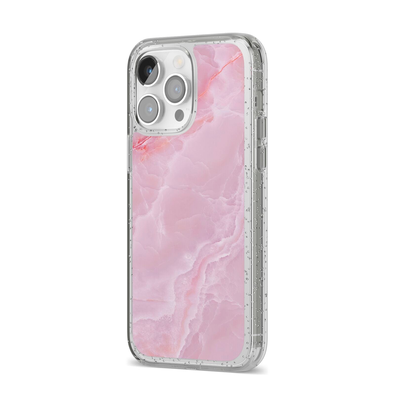Dreamy Pink Marble iPhone 14 Pro Max Glitter Tough Case Silver Angled Image