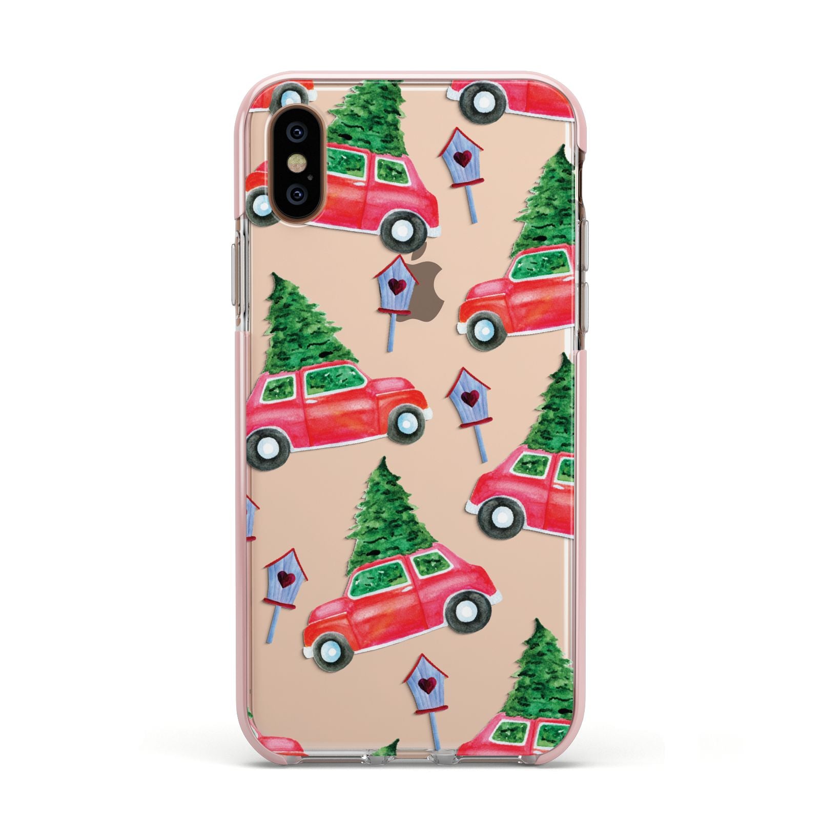 Driving home for Christmas Apple iPhone Xs Impact Case Pink Edge on Gold Phone