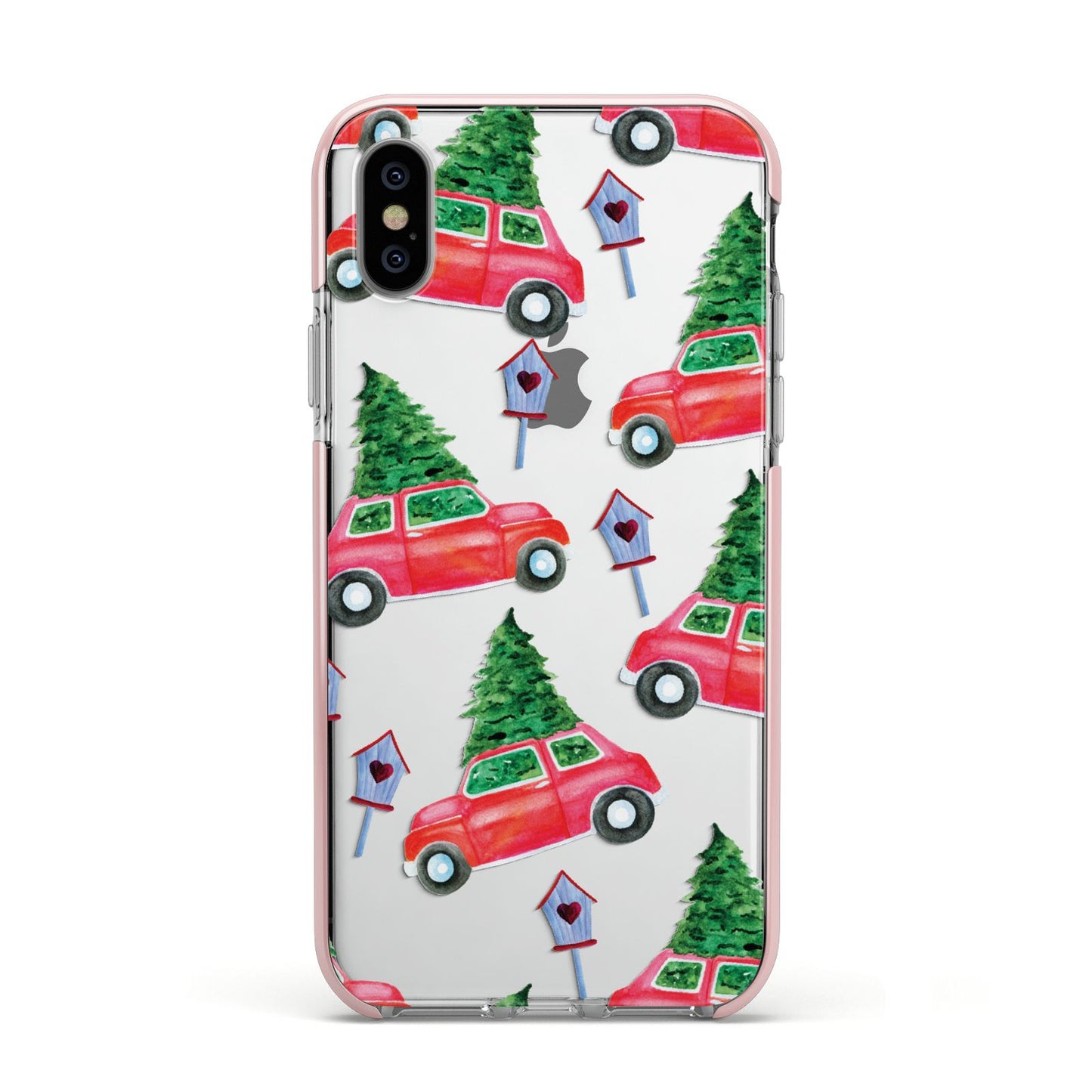 Driving home for Christmas Apple iPhone Xs Impact Case Pink Edge on Silver Phone
