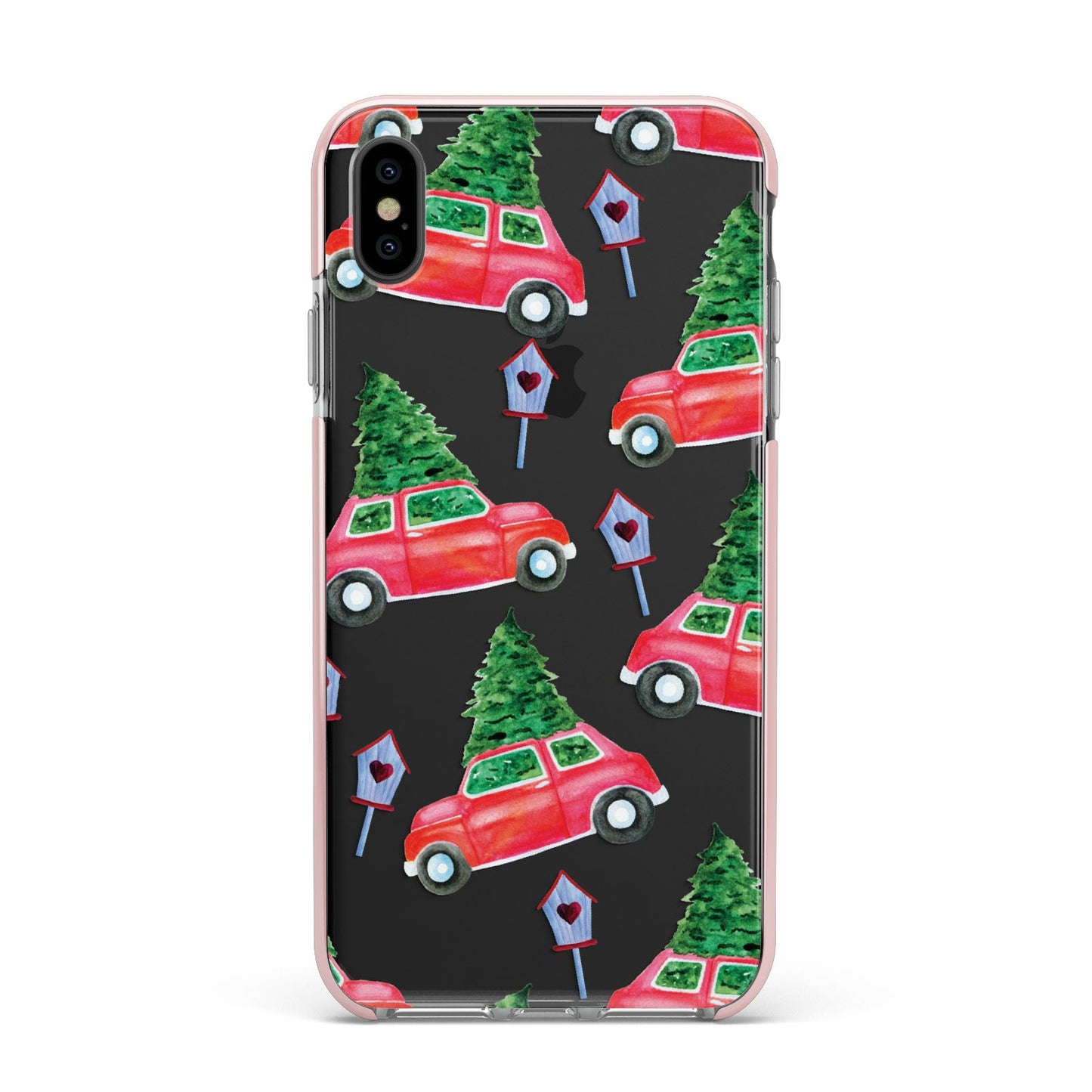 Driving home for Christmas Apple iPhone Xs Max Impact Case Pink Edge on Black Phone
