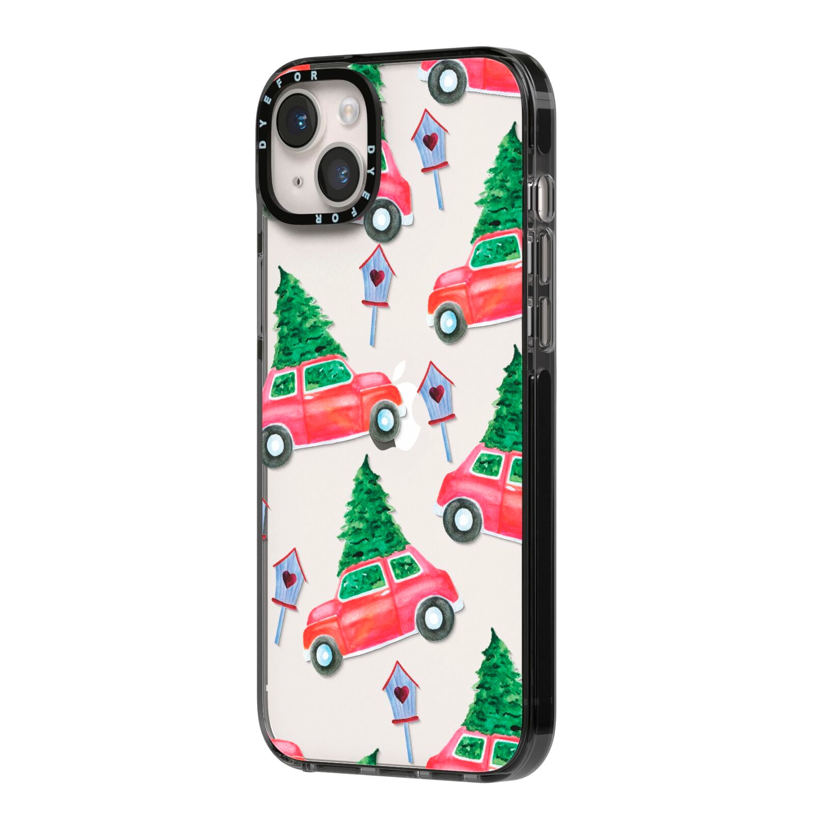 Driving home for Christmas iPhone 14 Plus Black Impact Case Side Angle on Silver phone