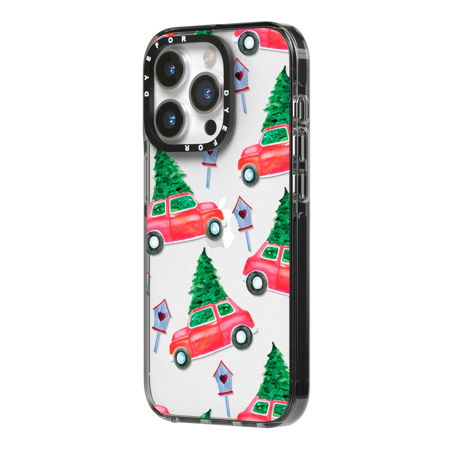 Driving home for Christmas iPhone 14 Pro Black Impact Case Side Angle on Silver phone
