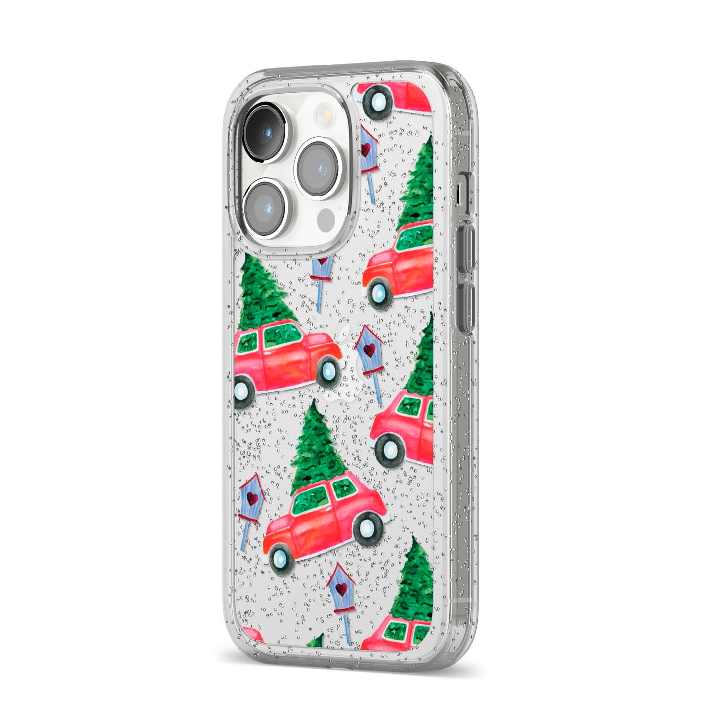 Driving home for Christmas iPhone 14 Pro Glitter Tough Case Silver Angled Image