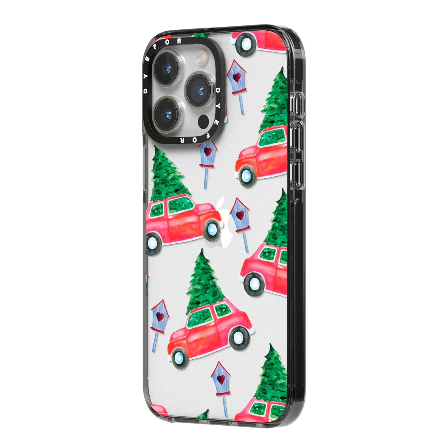 Driving home for Christmas iPhone 14 Pro Max Black Impact Case Side Angle on Silver phone