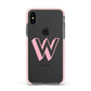 Drop Shadow Initial Apple iPhone Xs Impact Case Pink Edge on Black Phone