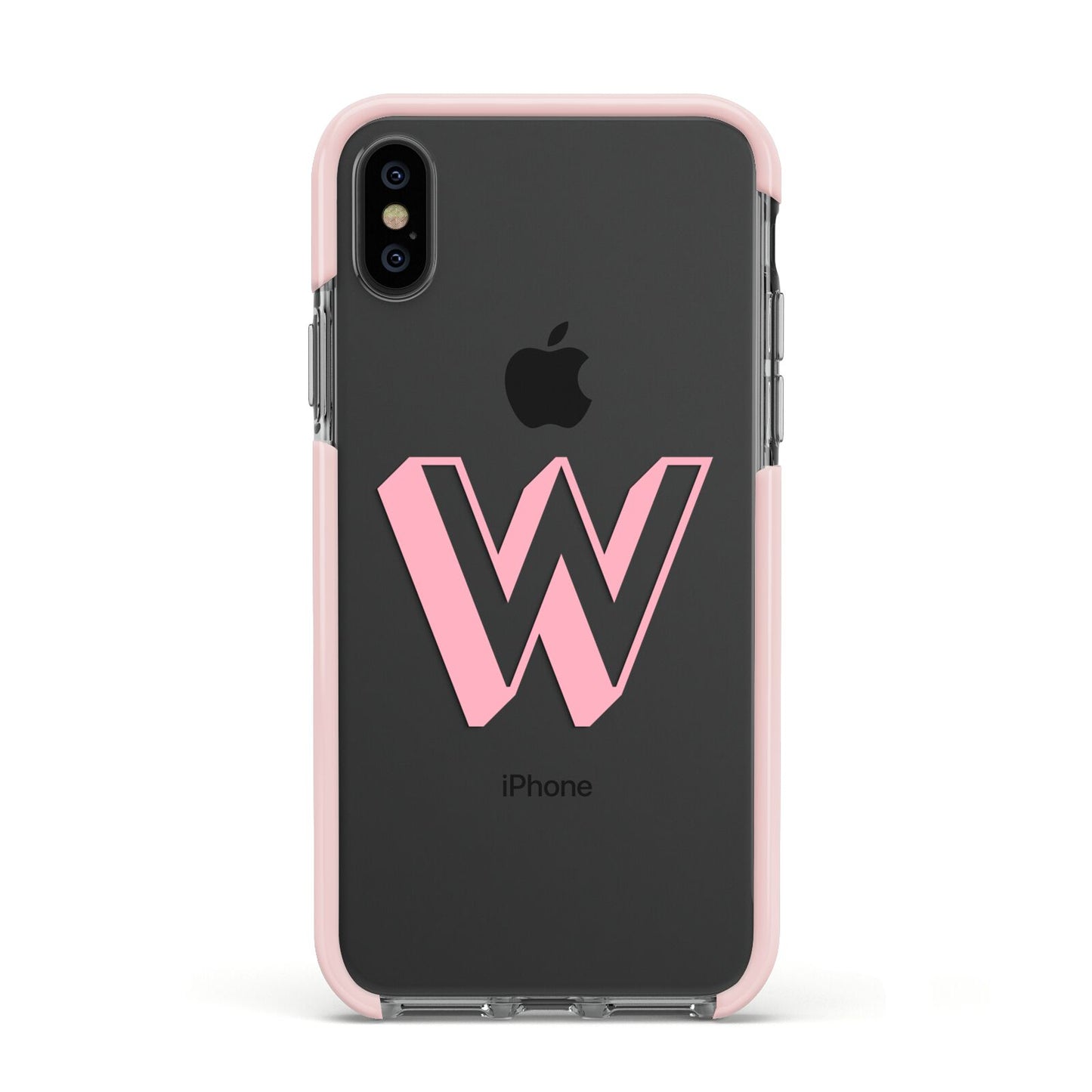 Drop Shadow Initial Apple iPhone Xs Impact Case Pink Edge on Black Phone