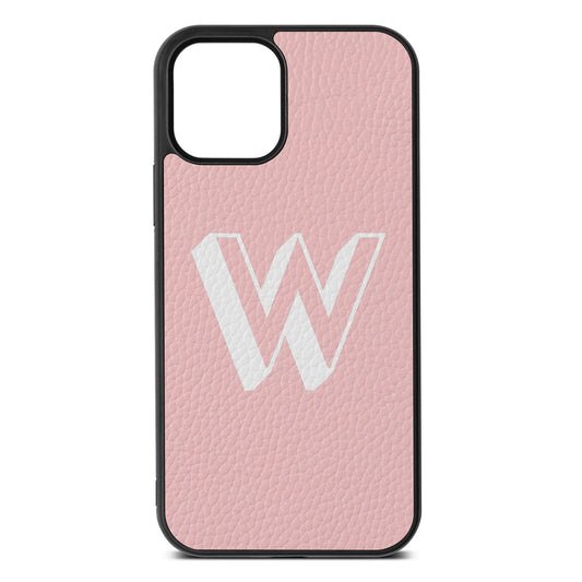 Drop Shadow Initial Pink Pebble Leather iPhone 12 Case