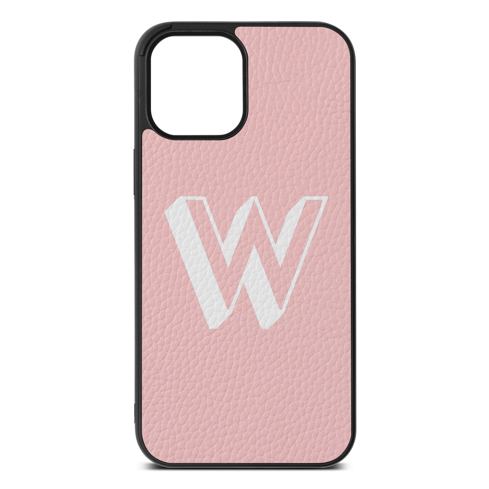 Drop Shadow Initial Pink Pebble Leather iPhone 12 Pro Max Case