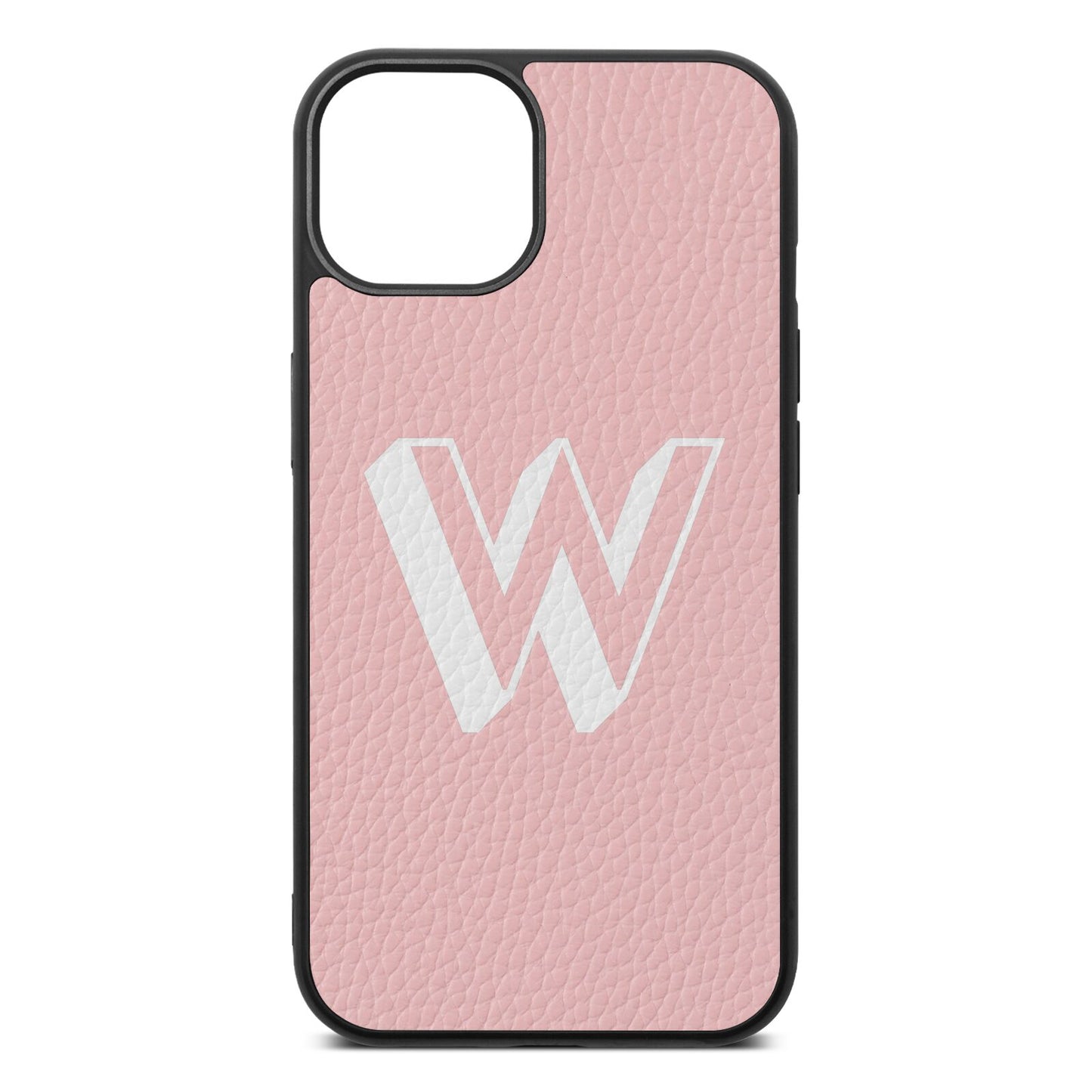 Drop Shadow Initial Pink Pebble Leather iPhone 13 Case