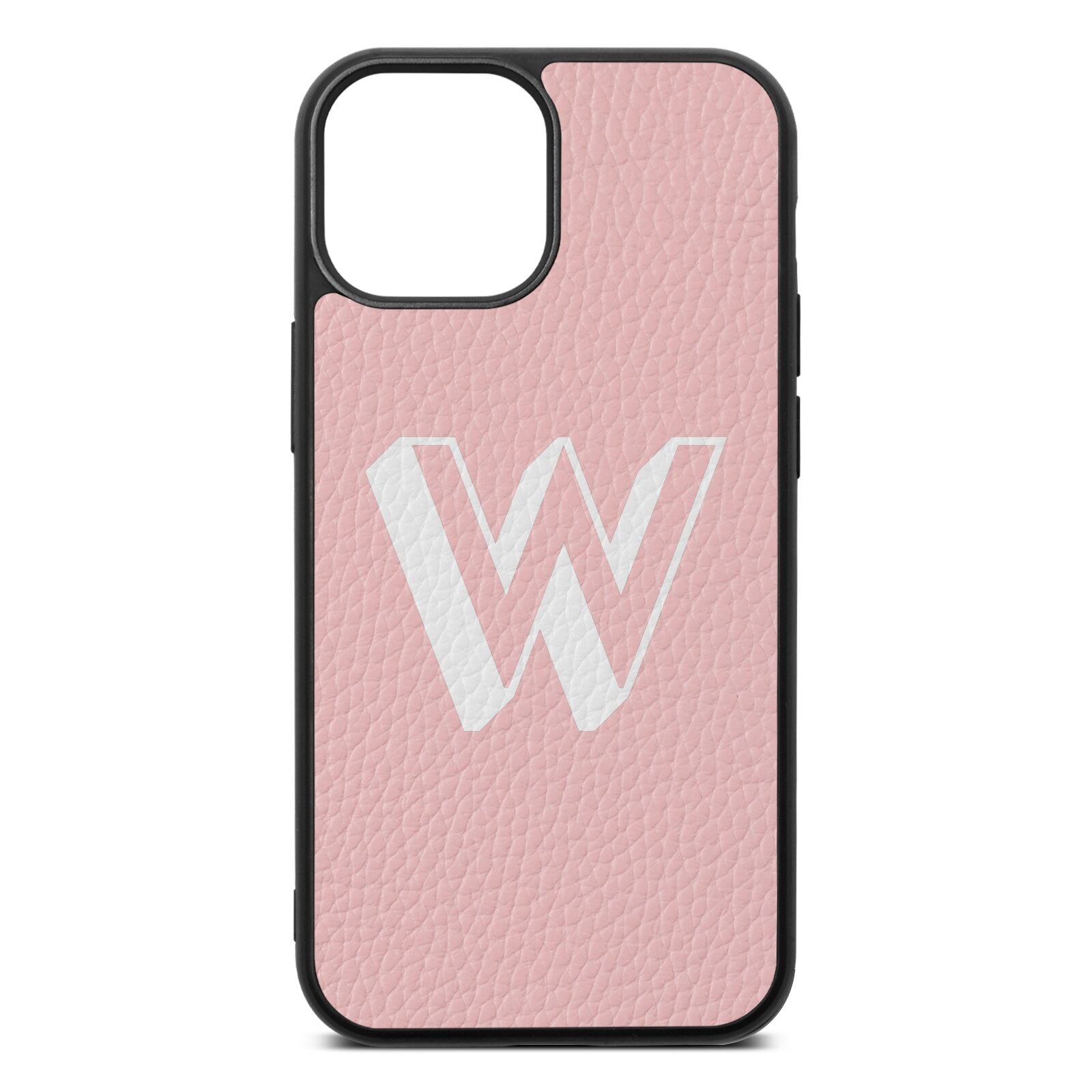 Drop Shadow Initial Pink Pebble Leather iPhone 13 Mini Case
