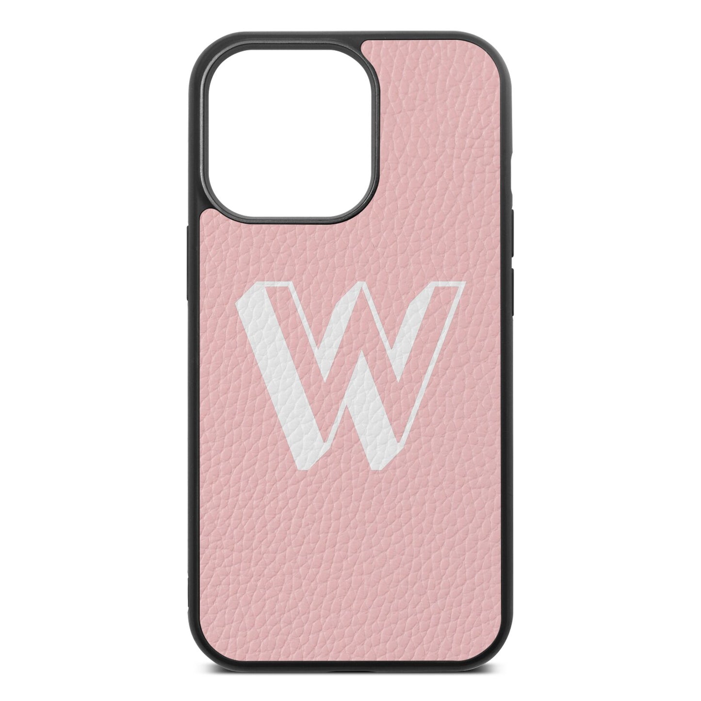 Drop Shadow Initial Pink Pebble Leather iPhone 13 Pro Case