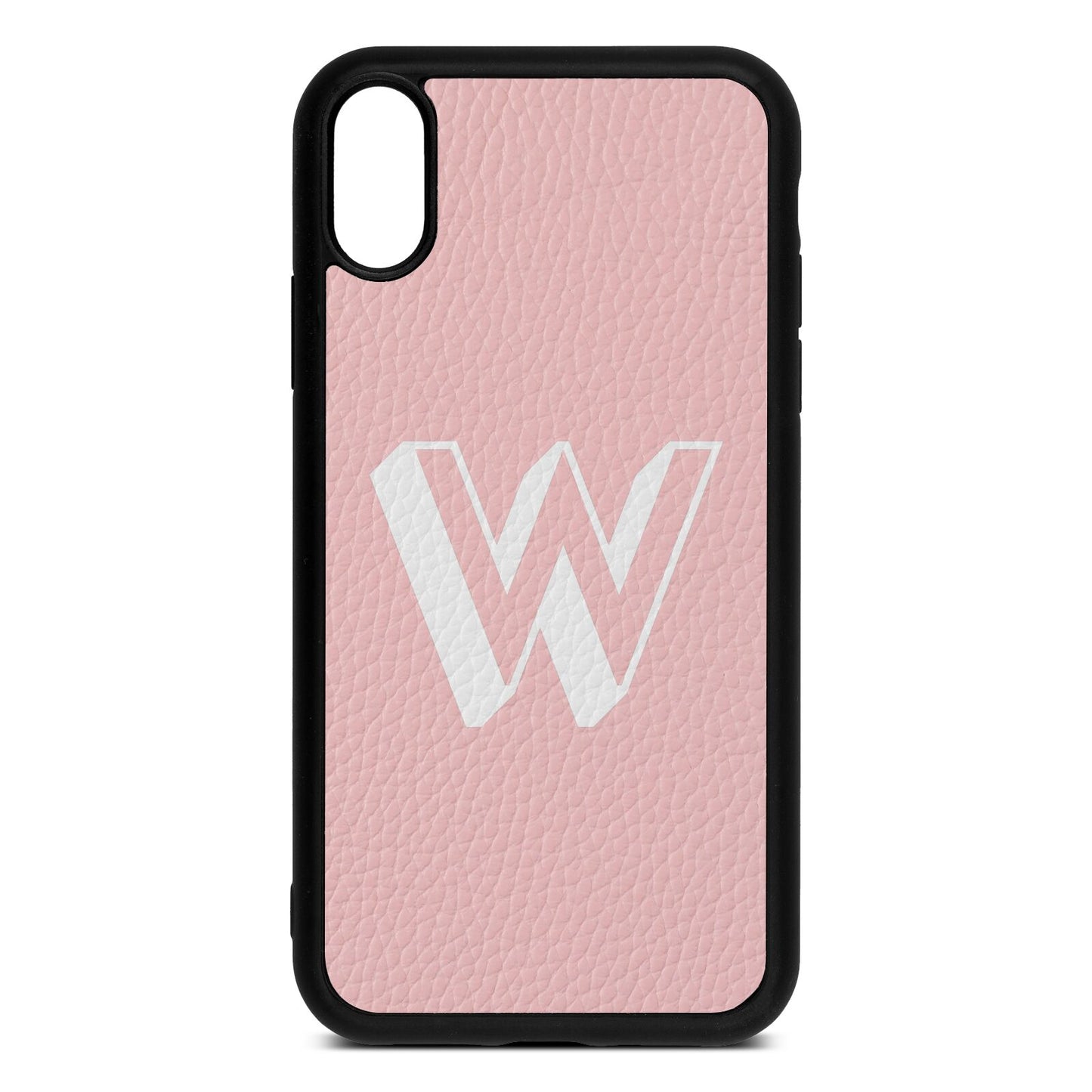 Drop Shadow Initial Pink Pebble Leather iPhone Xr Case