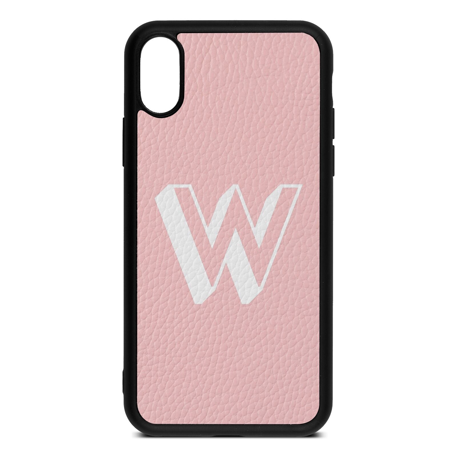 Drop Shadow Initial Pink Pebble Leather iPhone Xs Case