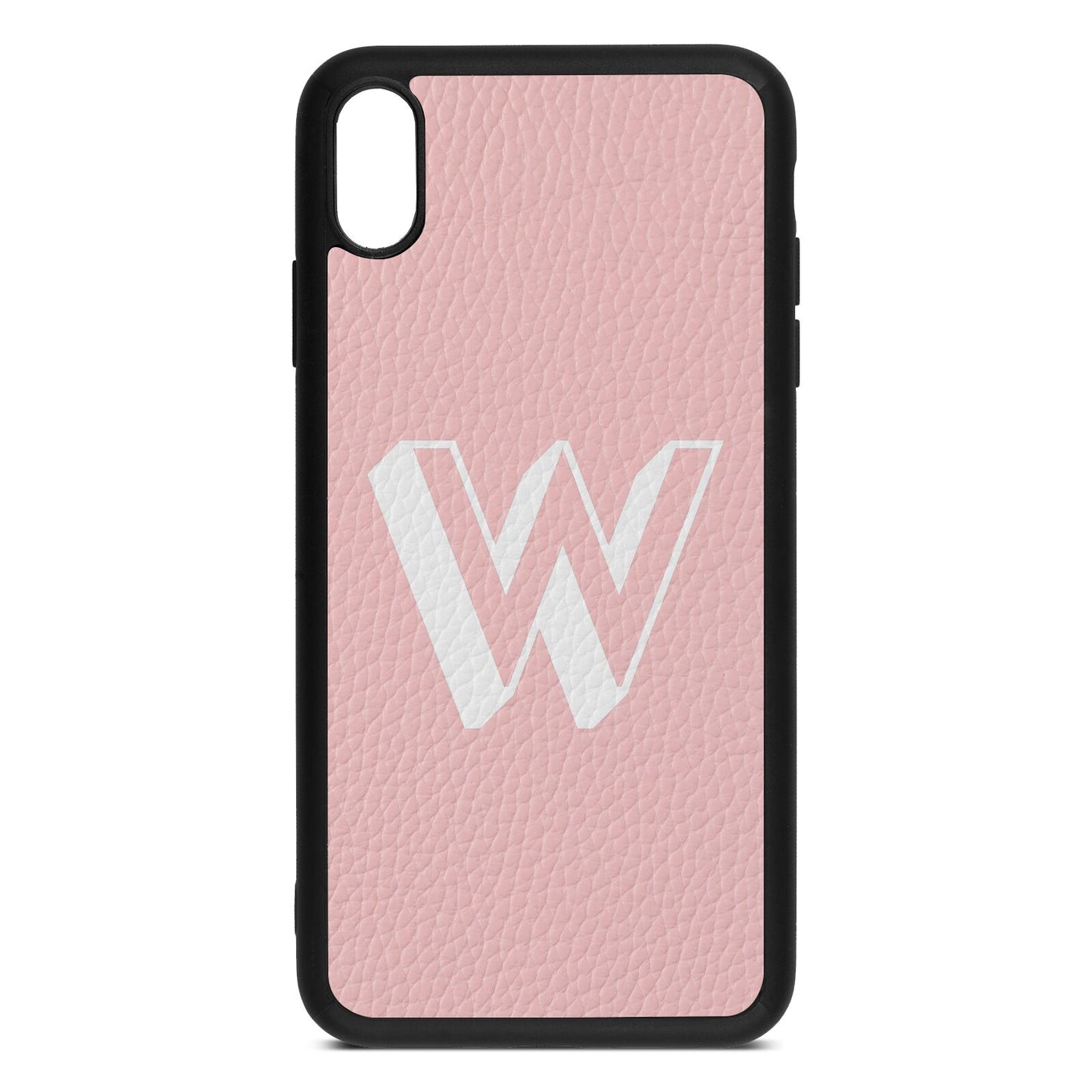 Drop Shadow Initial Pink Pebble Leather iPhone Xs Max Case