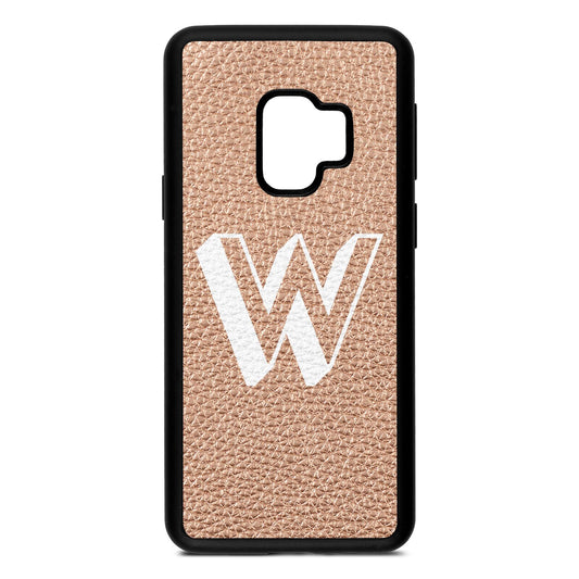 Drop Shadow Initial Rose Gold Pebble Leather Samsung S9 Case