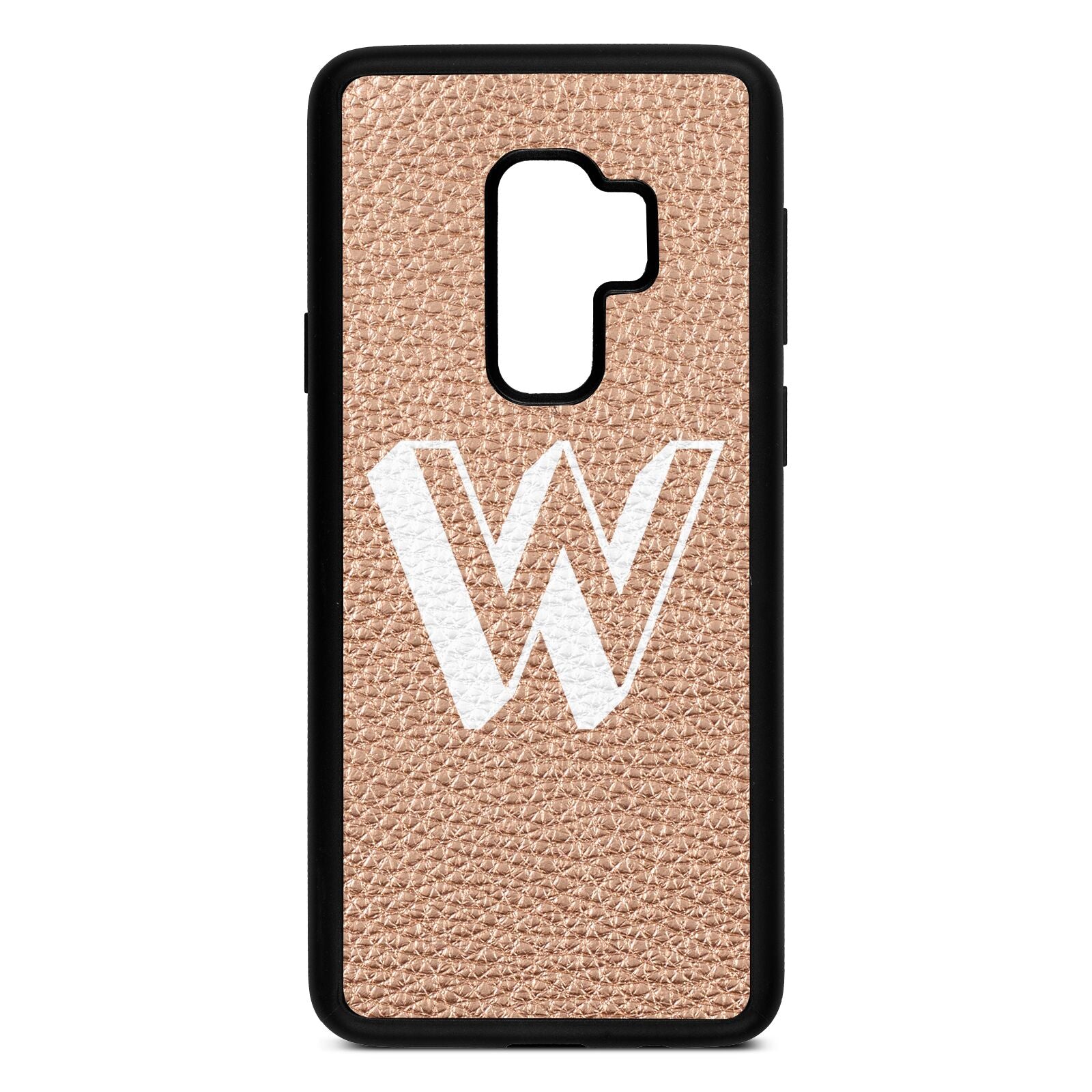 Drop Shadow Initial Rose Gold Pebble Leather Samsung S9 Plus Case