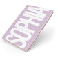 Dusty Pink with Bold White Text Apple iPad Case on Rose Gold iPad Side View