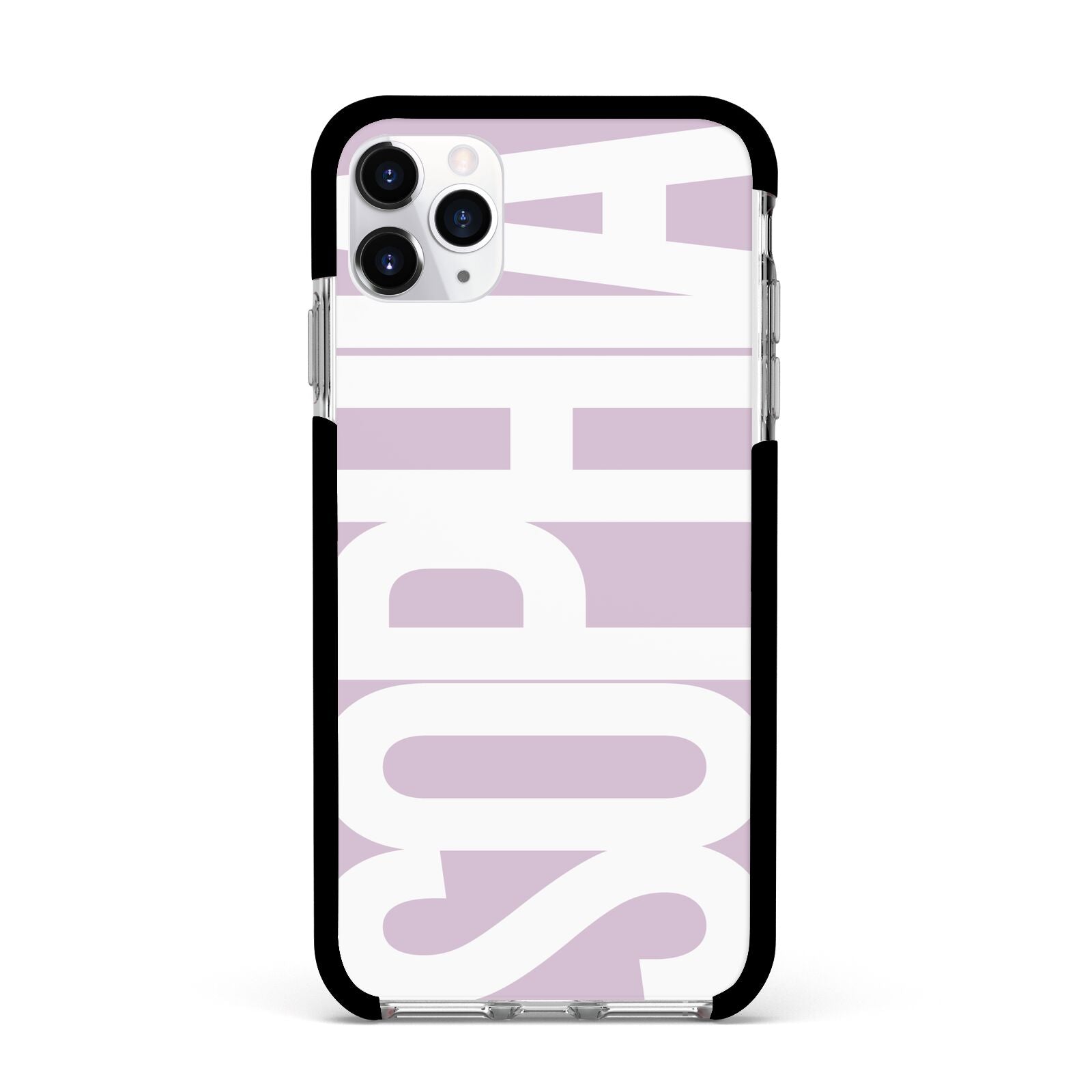 Dusty Pink with Bold White Text Apple iPhone 11 Pro Max in Silver with Black Impact Case