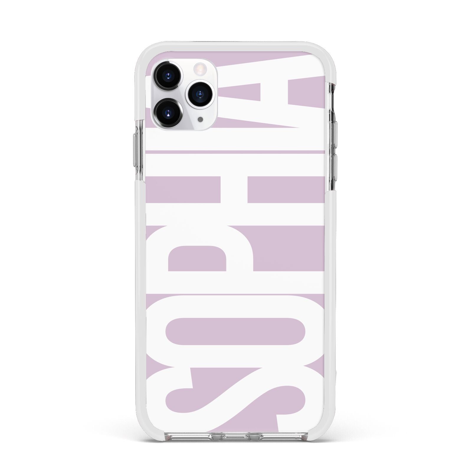 Dusty Pink with Bold White Text Apple iPhone 11 Pro Max in Silver with White Impact Case