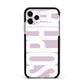 Dusty Pink with Bold White Text Apple iPhone 11 Pro in Silver with Black Impact Case