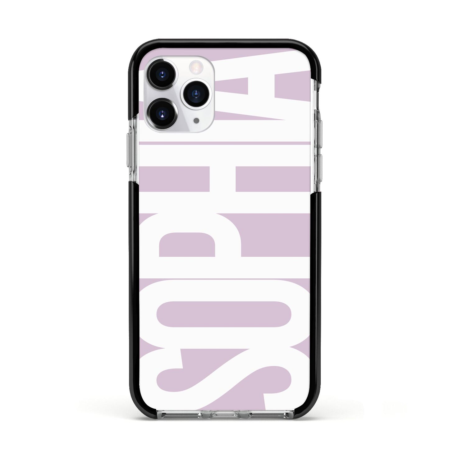 Dusty Pink with Bold White Text Apple iPhone 11 Pro in Silver with Black Impact Case