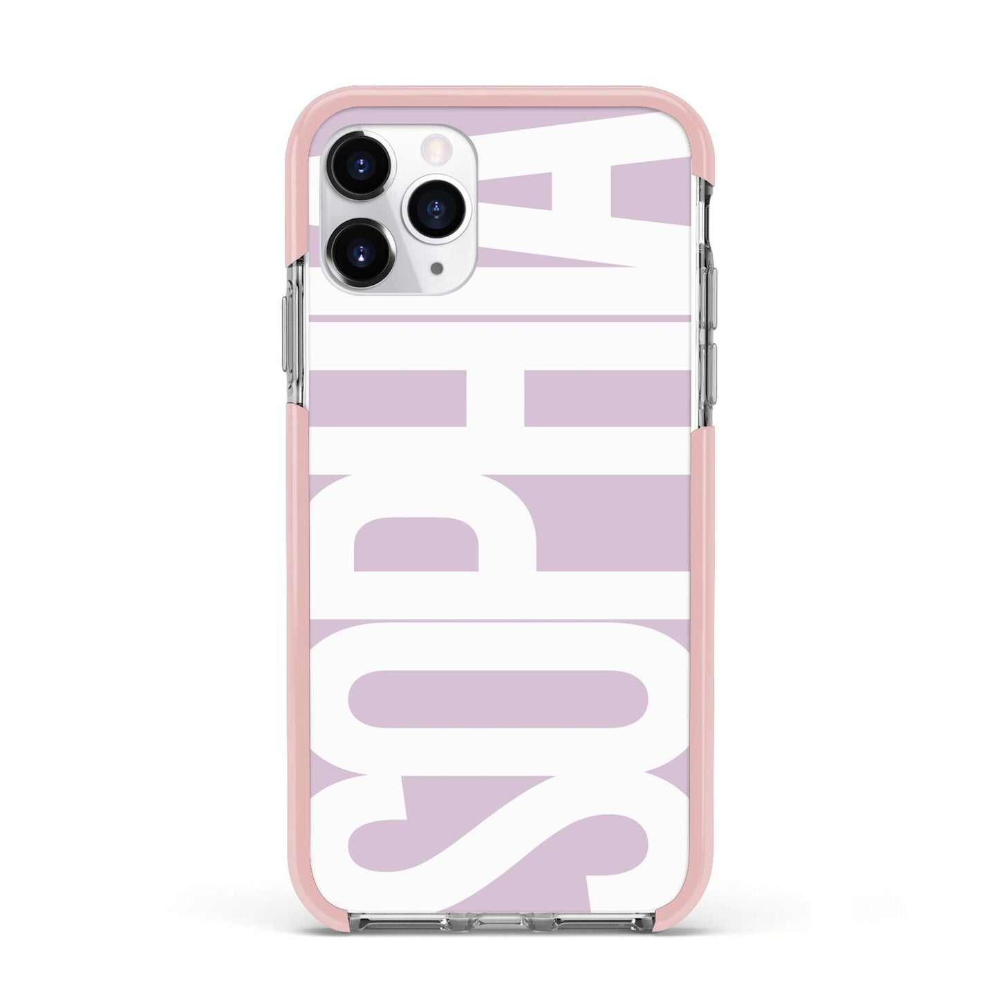 Dusty Pink with Bold White Text Apple iPhone 11 Pro in Silver with Pink Impact Case