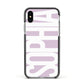 Dusty Pink with Bold White Text Apple iPhone Xs Impact Case Black Edge on Silver Phone