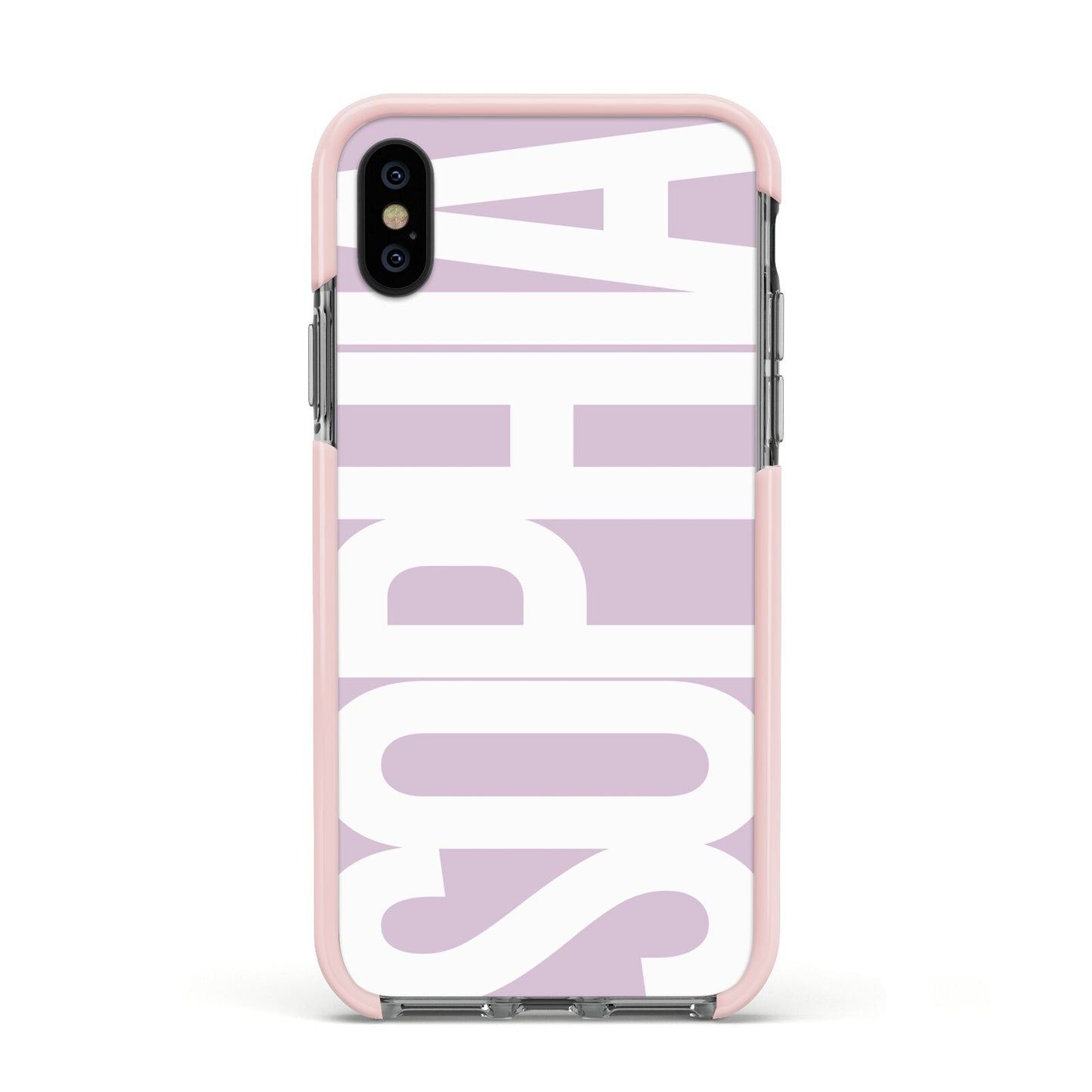 Dusty Pink with Bold White Text Apple iPhone Xs Impact Case Pink Edge on Black Phone