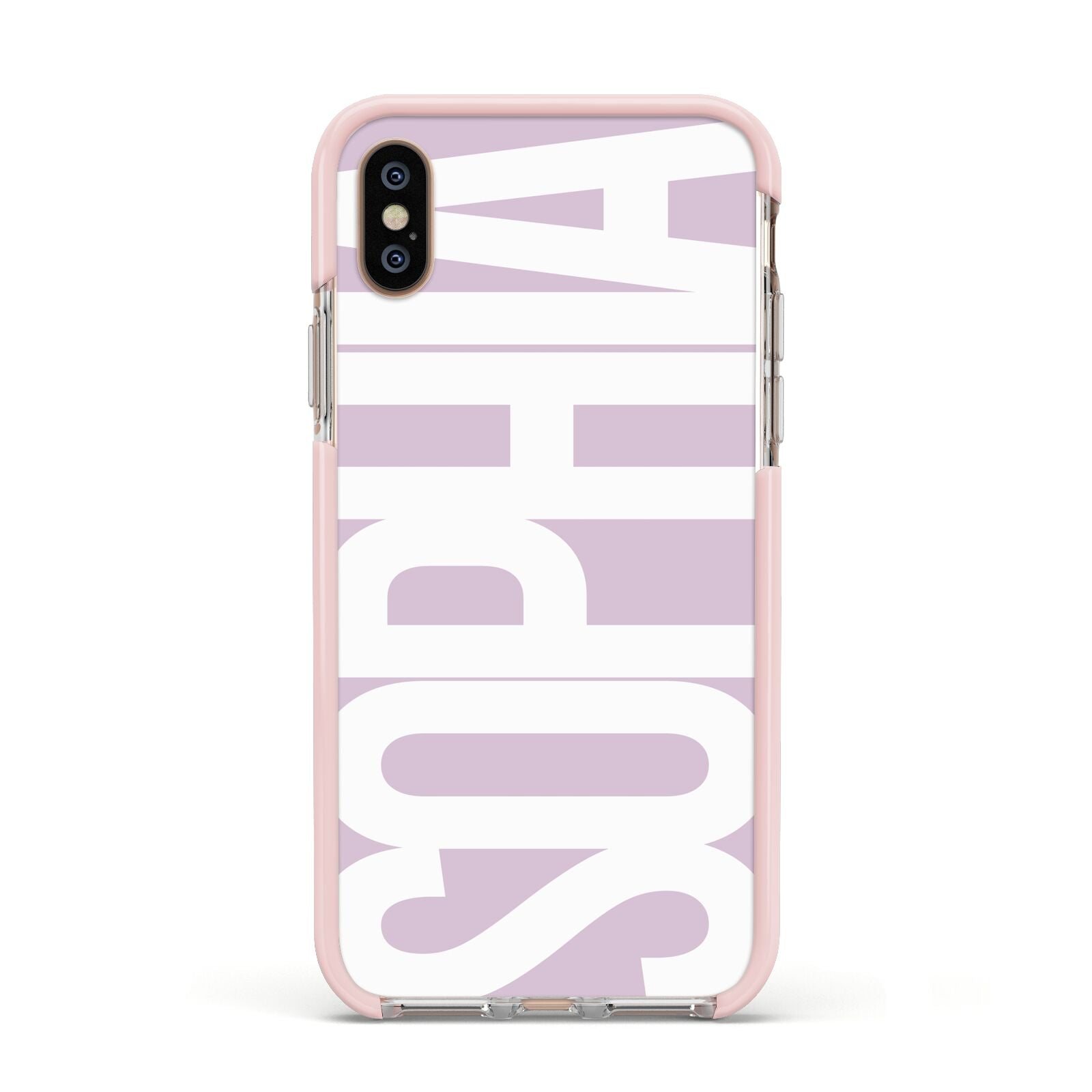 Dusty Pink with Bold White Text Apple iPhone Xs Impact Case Pink Edge on Gold Phone