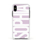 Dusty Pink with Bold White Text Apple iPhone Xs Impact Case White Edge on Black Phone