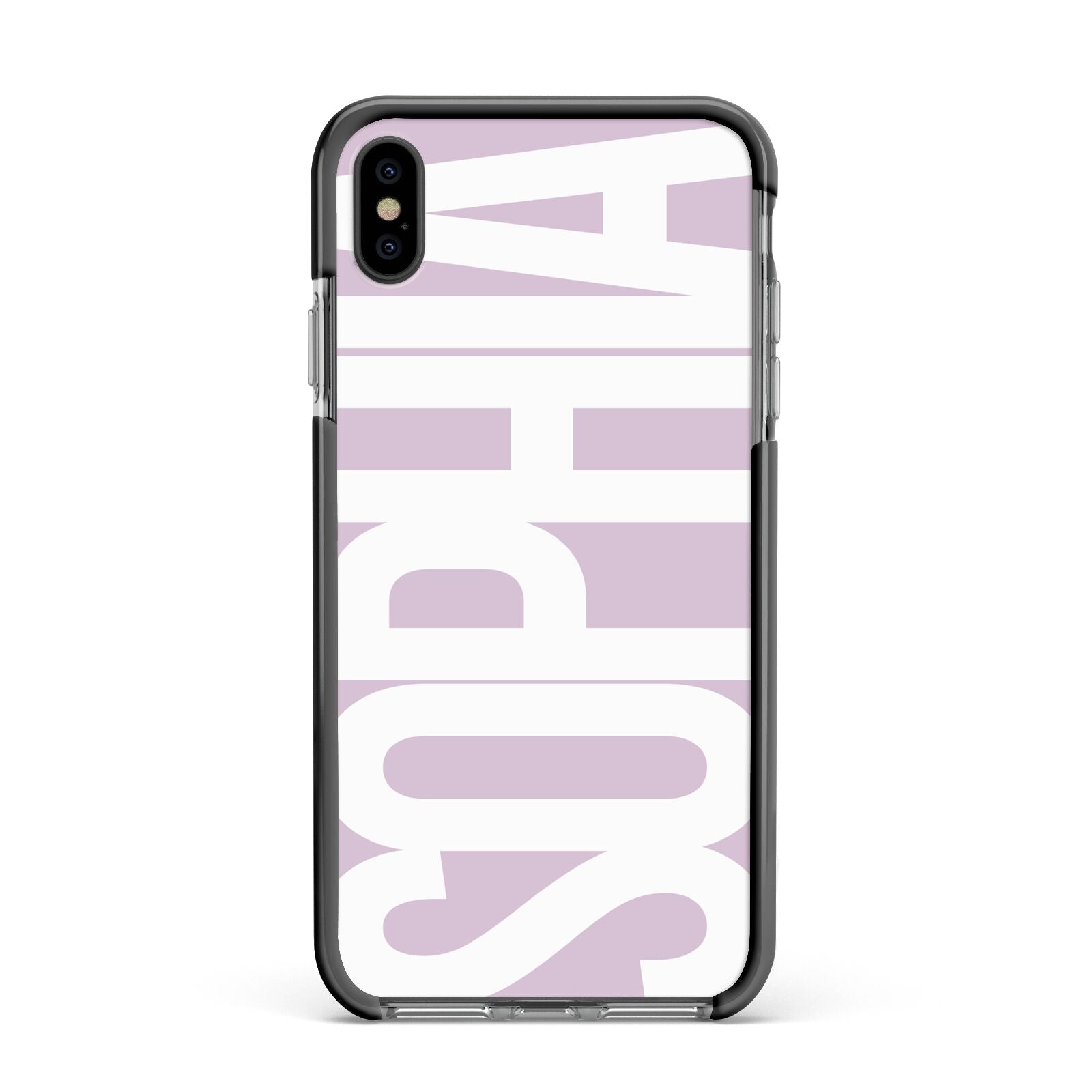 Dusty Pink with Bold White Text Apple iPhone Xs Max Impact Case Black Edge on Black Phone