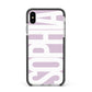 Dusty Pink with Bold White Text Apple iPhone Xs Max Impact Case Black Edge on Silver Phone