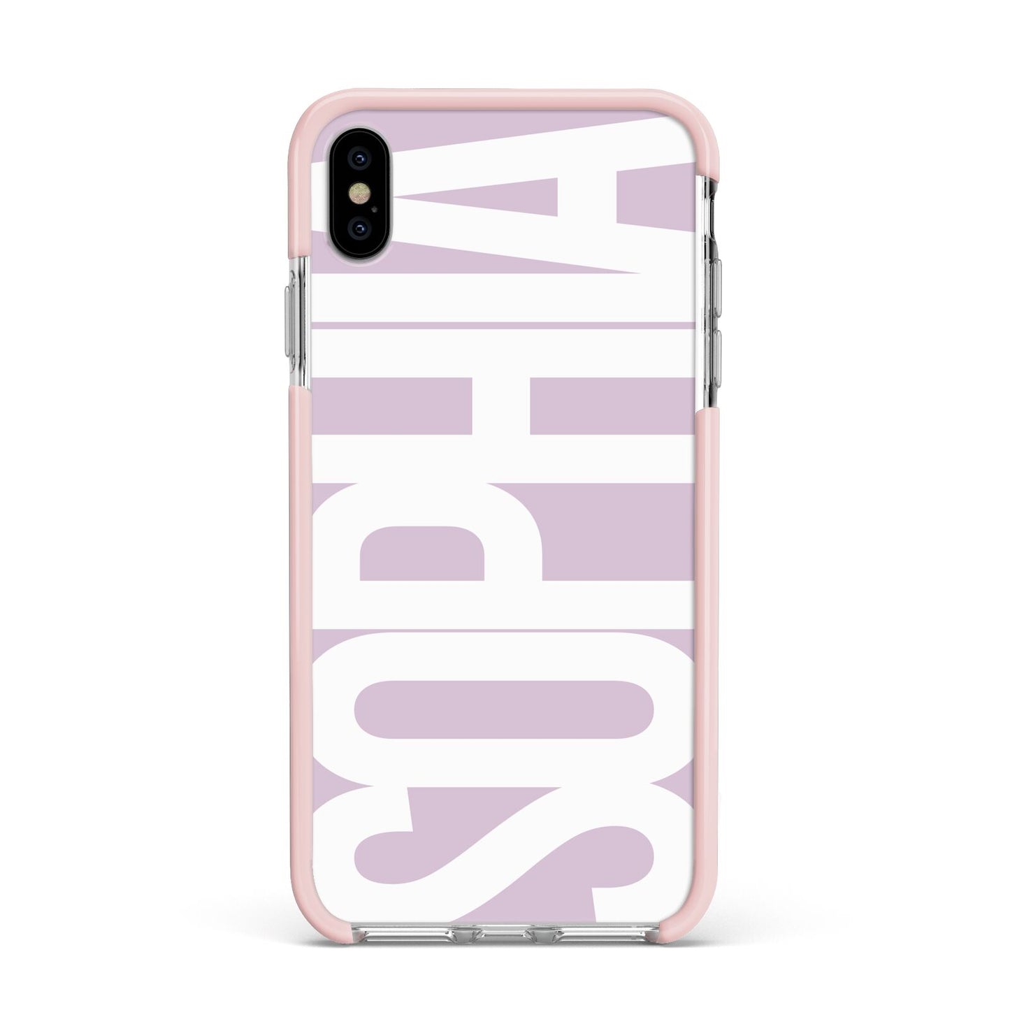 Dusty Pink with Bold White Text Apple iPhone Xs Max Impact Case Pink Edge on Silver Phone
