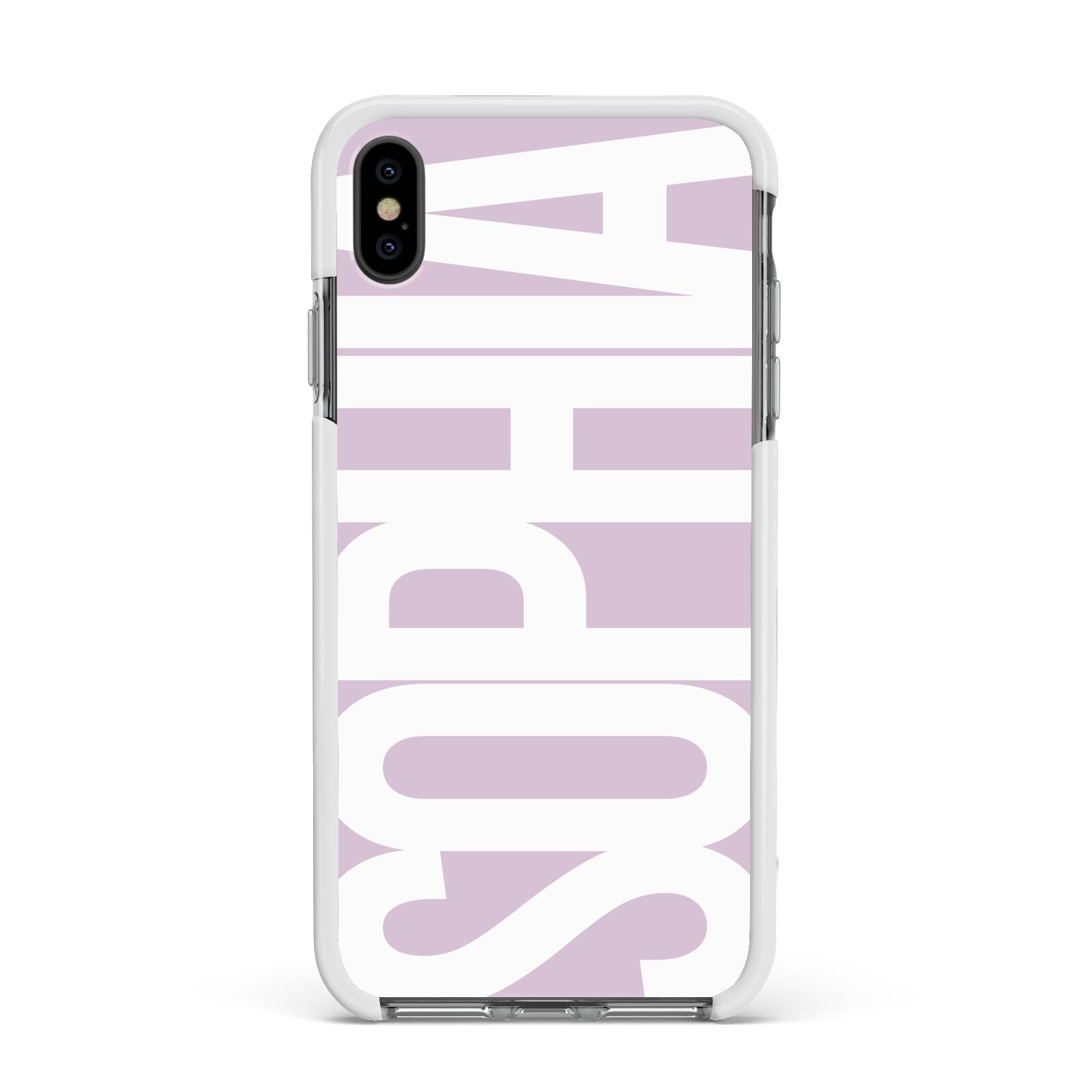 Dusty Pink with Bold White Text Apple iPhone Xs Max Impact Case White Edge on Black Phone